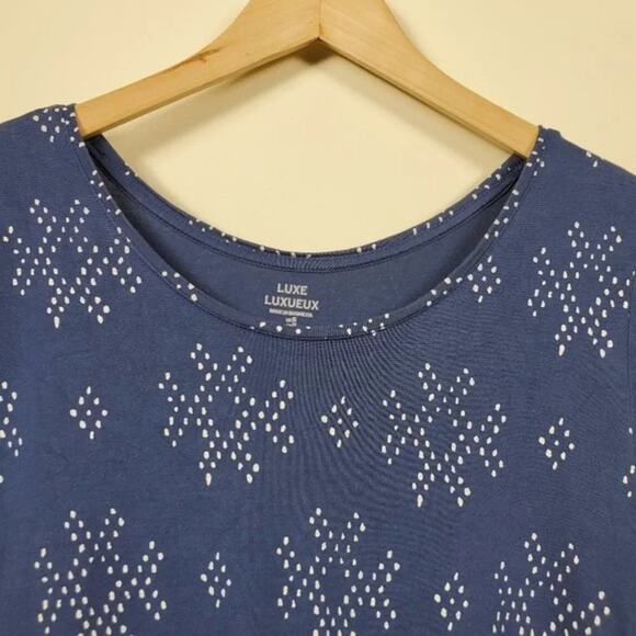GAP Luxe Luxueux Short Sleeve Top Navy Blue White Print Women Size S - Picture 2 of 8
